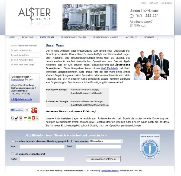 Alster Klinik Hamburg (Screenshot alster-klinik.de am 15.11.2012)