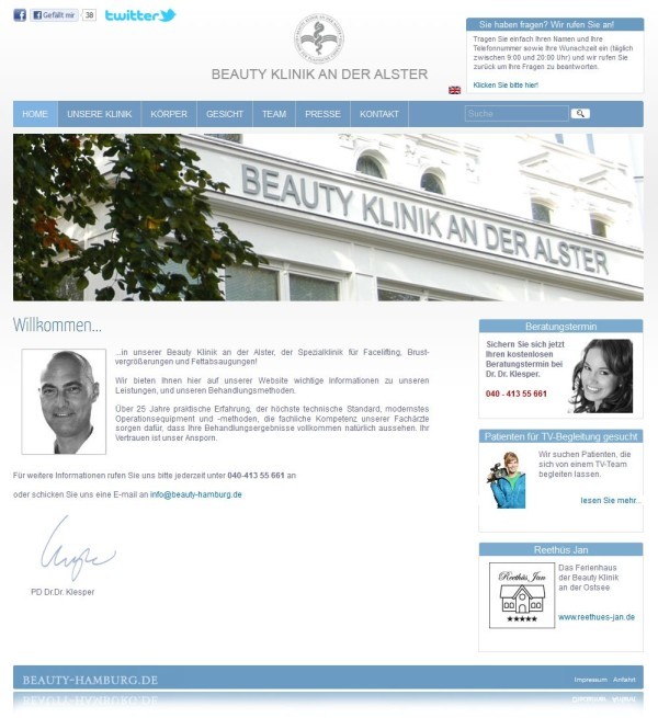 Beauty Klinik an der Alster Hamburg (Screenshot 15.11.2012)