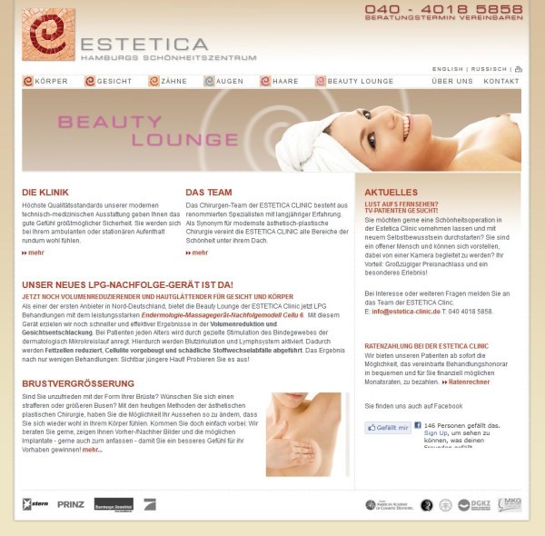 Estetica Hamburg (Website-Screenshot 15.11.2012)