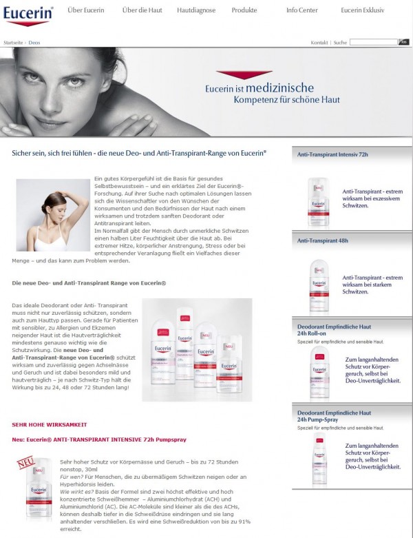 EUCERIN Deodorants (Screenshot eucerin.com am 28.06.2012) EUCERIN Deodorants (Screenshot eucerin.com am 28.06.2012)