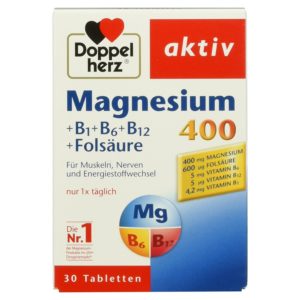 Doppelherz Magnesium 400 + B1 + B6 + B12 + Folsäure / Magnesium für die Muskeln, das Nervensystem und den Energiestoffwechsel / 1 x 30 Tabletten (Amazon)