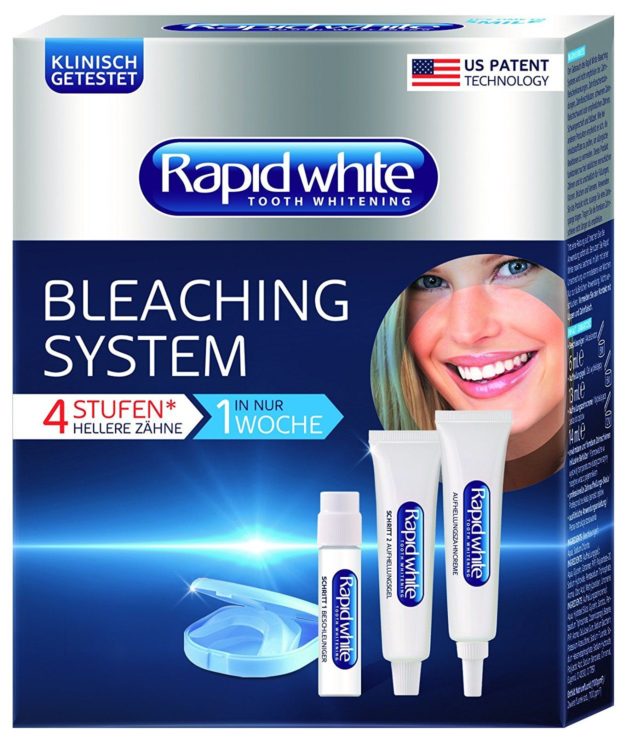 "Rapid White Bleaching System" mit formbaren Zahnschienen für das Bleaching Gel sowie zusätzliche Zahnaufhellungs-Zahncreme (Amazon)