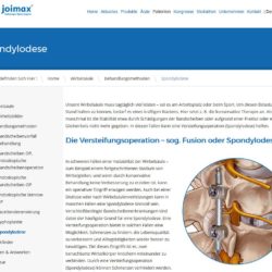 Die Spondylodese Operation – wirkungsvolle Therapie bei Wirbelverletzungen und Wirbelerkrankungen Spondylodese Operation zur Versteifung der Wirbelsäule (Versteifungsoperation, Fusion von Wirbeln an HWS und LWS), gut erklärt unter joimax.com/de/wirbelsaule/behandlungsmethoden/versteifungs-op/ (Screenshot vom 15.06.2017)